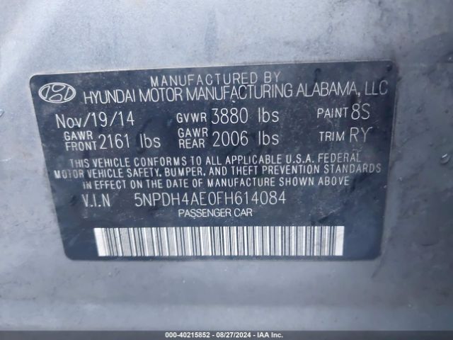 Photo 8 VIN: 5NPDH4AE0FH614084 - HYUNDAI ELANTRA 