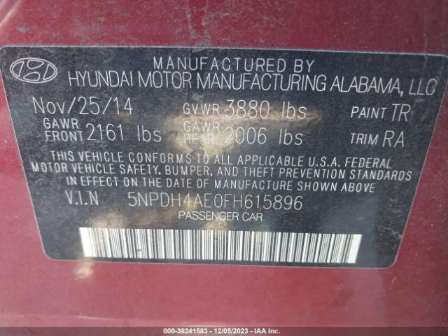 Photo 8 VIN: 5NPDH4AE0FH615896 - HYUNDAI ELANTRA 