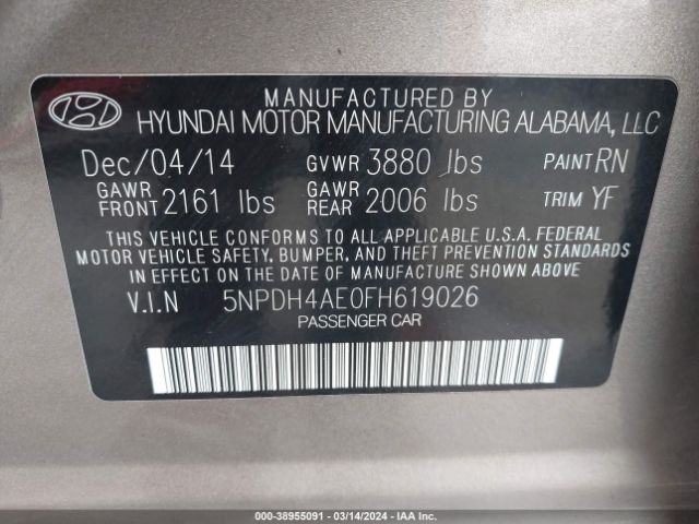 Photo 8 VIN: 5NPDH4AE0FH619026 - HYUNDAI ELANTRA 