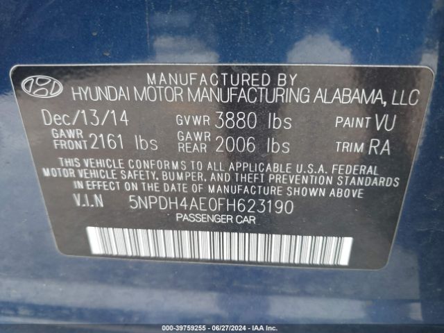 Photo 8 VIN: 5NPDH4AE0FH623190 - HYUNDAI ELANTRA 