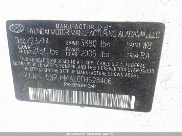 Photo 8 VIN: 5NPDH4AE0FH628406 - HYUNDAI ELANTRA 