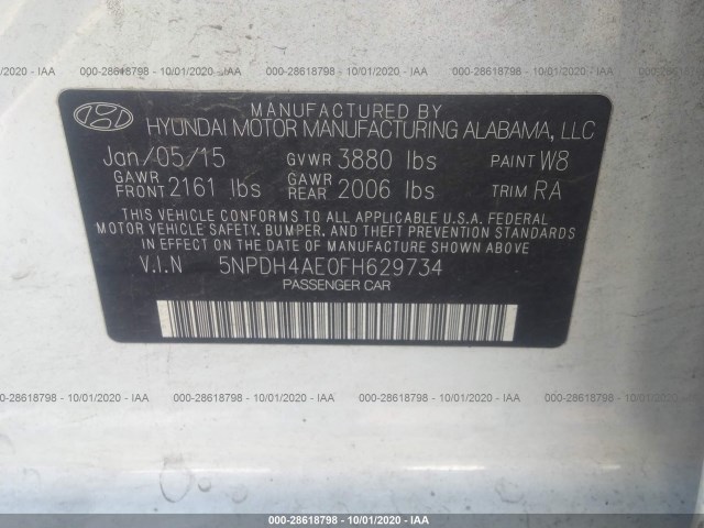 Photo 8 VIN: 5NPDH4AE0FH629734 - HYUNDAI ELANTRA 