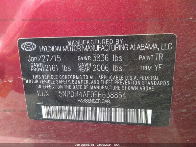 Photo 8 VIN: 5NPDH4AE0FH638854 - HYUNDAI ELANTRA 