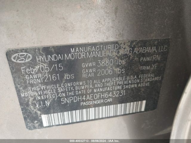 Photo 8 VIN: 5NPDH4AE0FH643231 - HYUNDAI ELANTRA 