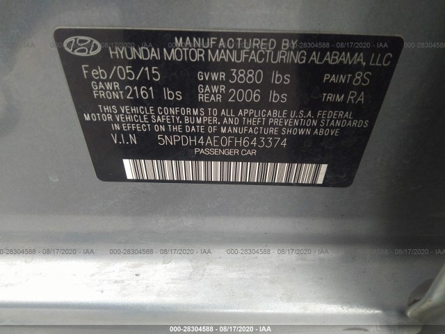 Photo 8 VIN: 5NPDH4AE0FH643374 - HYUNDAI ELANTRA 