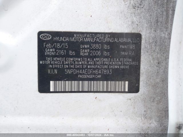 Photo 8 VIN: 5NPDH4AE0FH647893 - HYUNDAI ELANTRA 