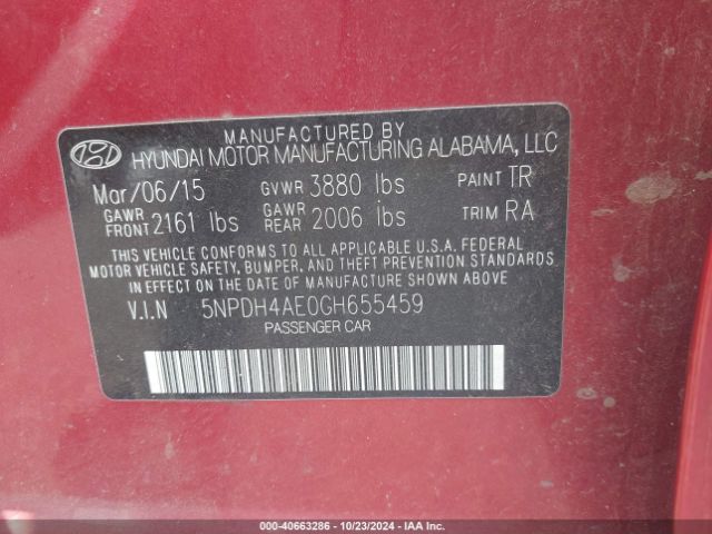 Photo 8 VIN: 5NPDH4AE0GH655459 - HYUNDAI ELANTRA 