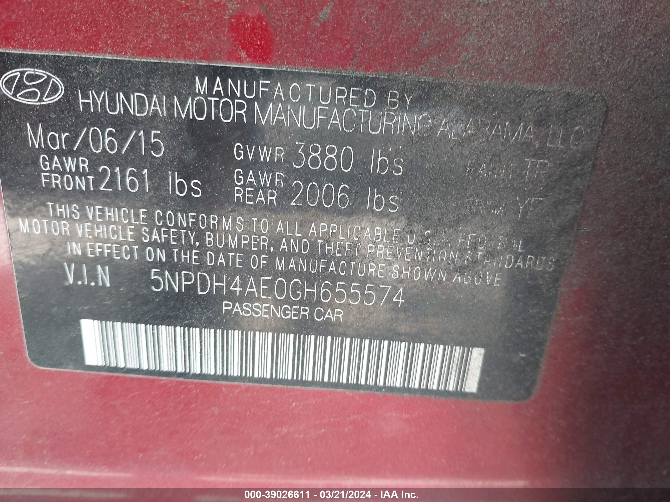 Photo 8 VIN: 5NPDH4AE0GH655574 - HYUNDAI ELANTRA 