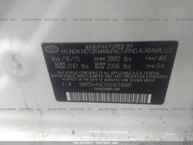 Photo 8 VIN: 5NPDH4AE0GH659981 - HYUNDAI ELANTRA 