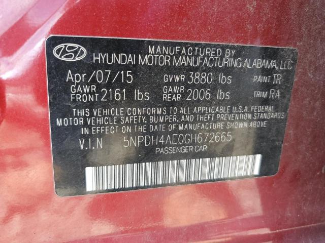 Photo 11 VIN: 5NPDH4AE0GH672665 - HYUNDAI ELANTRA SE 