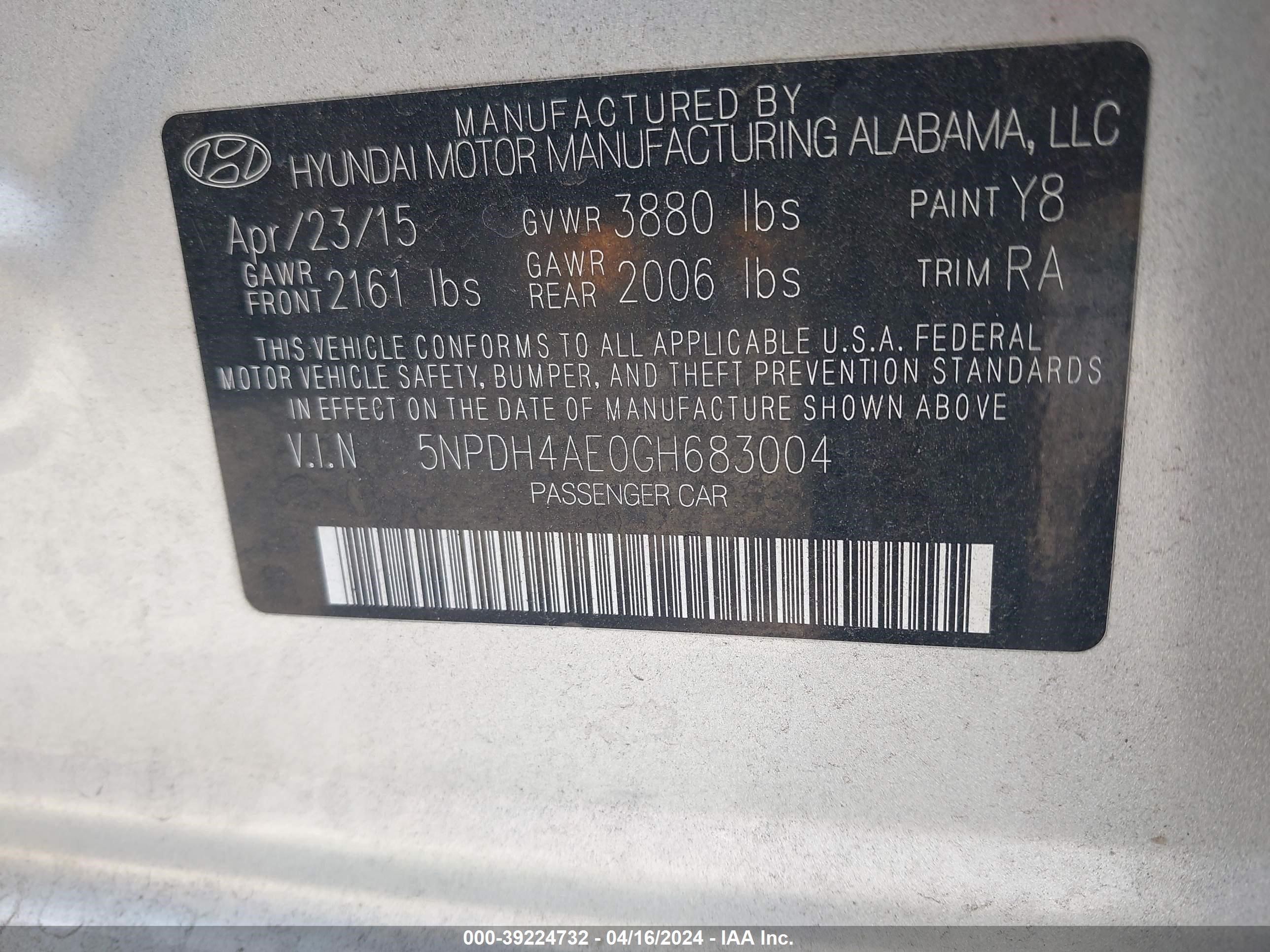 Photo 4 VIN: 5NPDH4AE0GH683004 - HYUNDAI ELANTRA 