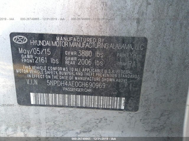 Photo 8 VIN: 5NPDH4AE0GH690969 - HYUNDAI ELANTRA 