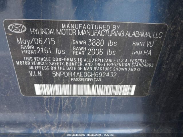 Photo 8 VIN: 5NPDH4AE0GH692432 - HYUNDAI ELANTRA 