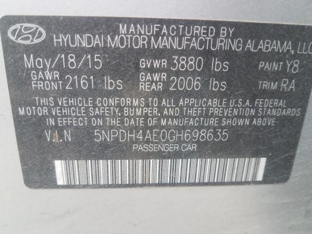 Photo 9 VIN: 5NPDH4AE0GH698635 - HYUNDAI ELANTRA SE 