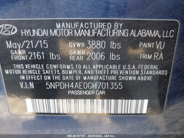 Photo 8 VIN: 5NPDH4AE0GH701355 - HYUNDAI ELANTRA 