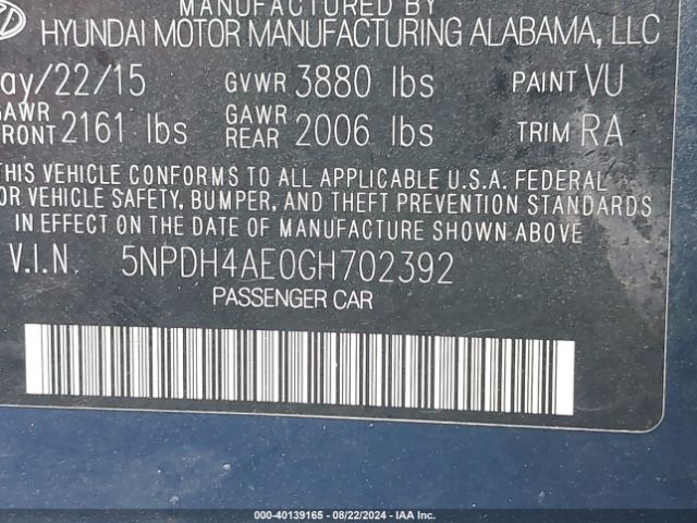 Photo 8 VIN: 5NPDH4AE0GH702392 - HYUNDAI ELANTRA 