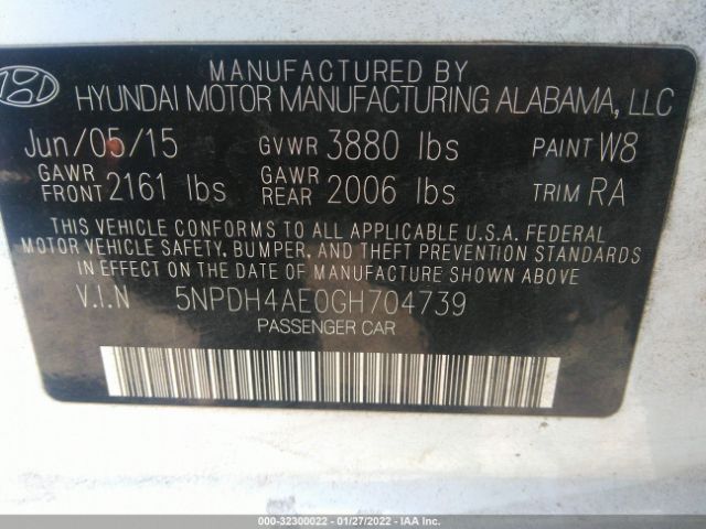 Photo 8 VIN: 5NPDH4AE0GH704739 - HYUNDAI ELANTRA 