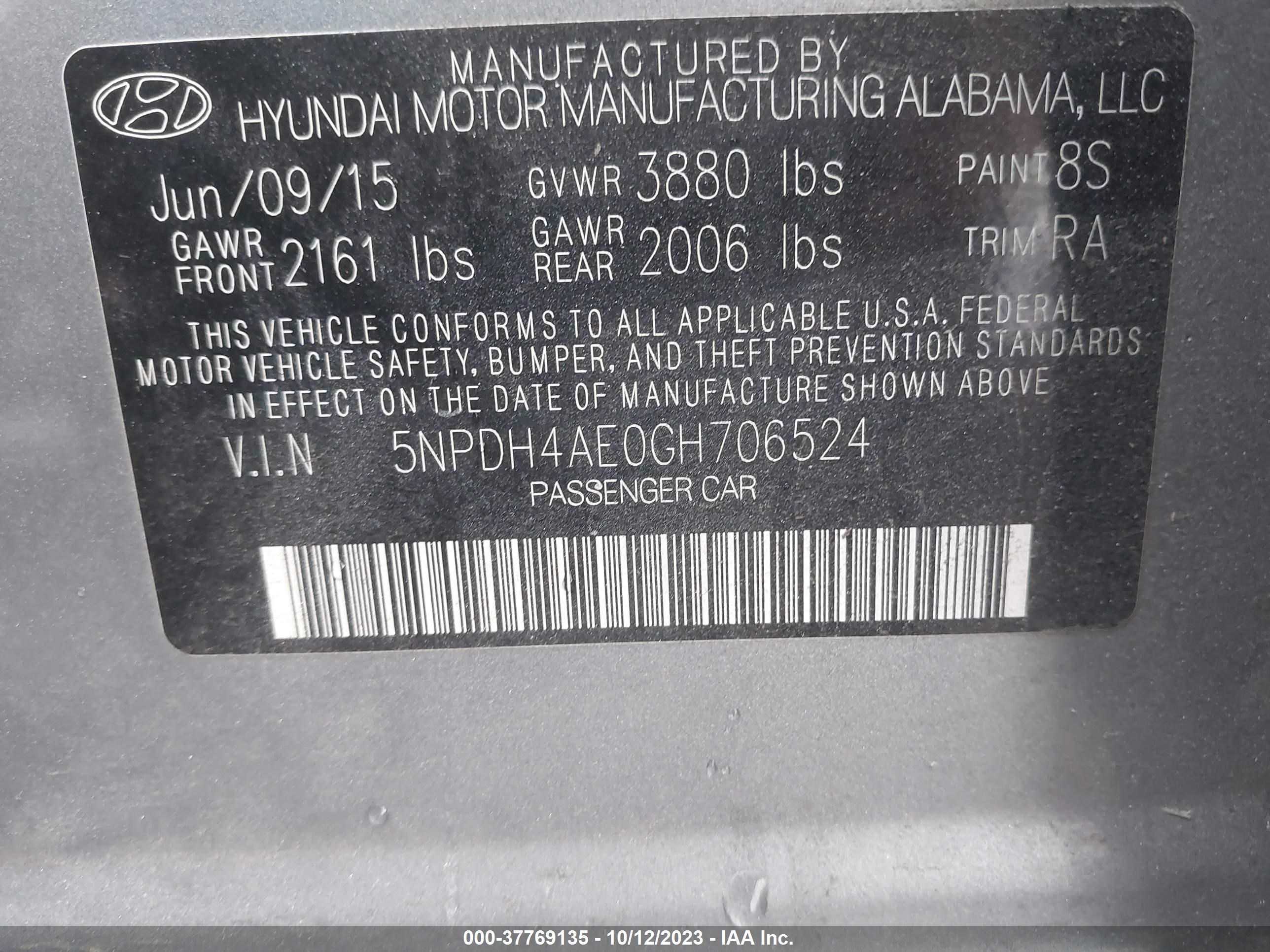 Photo 8 VIN: 5NPDH4AE0GH706524 - HYUNDAI ELANTRA 