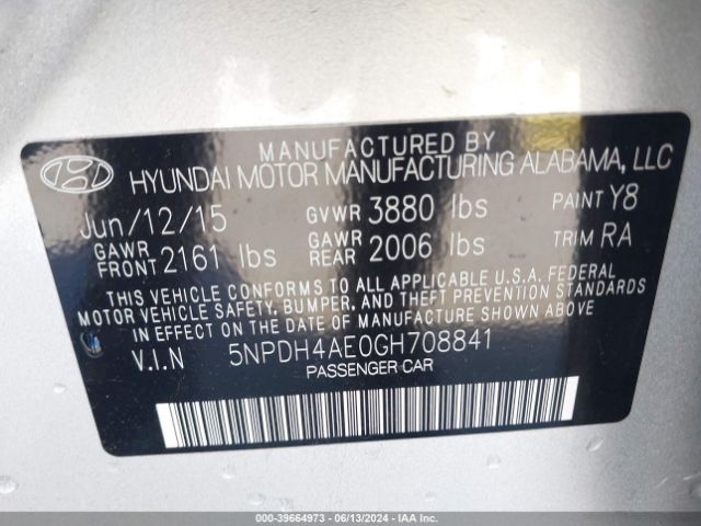 Photo 8 VIN: 5NPDH4AE0GH708841 - HYUNDAI ELANTRA 