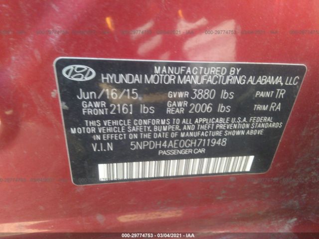 Photo 8 VIN: 5NPDH4AE0GH711948 - HYUNDAI ELANTRA 