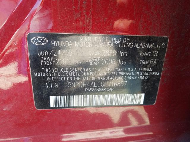 Photo 9 VIN: 5NPDH4AE0GH716857 - HYUNDAI ELANTRA SE 