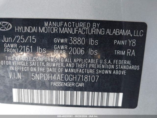 Photo 8 VIN: 5NPDH4AE0GH718107 - HYUNDAI ELANTRA 