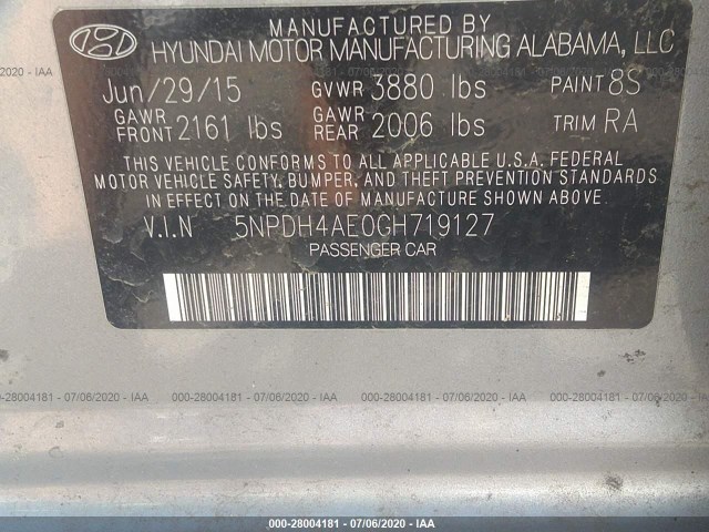 Photo 8 VIN: 5NPDH4AE0GH719127 - HYUNDAI ELANTRA 