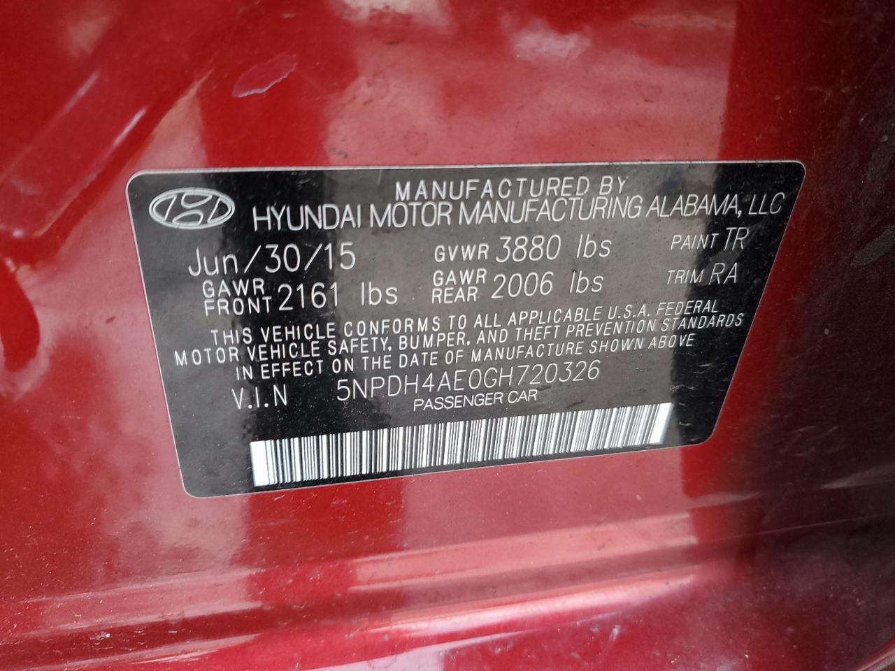 Photo 11 VIN: 5NPDH4AE0GH720326 - HYUNDAI ELANTRA 