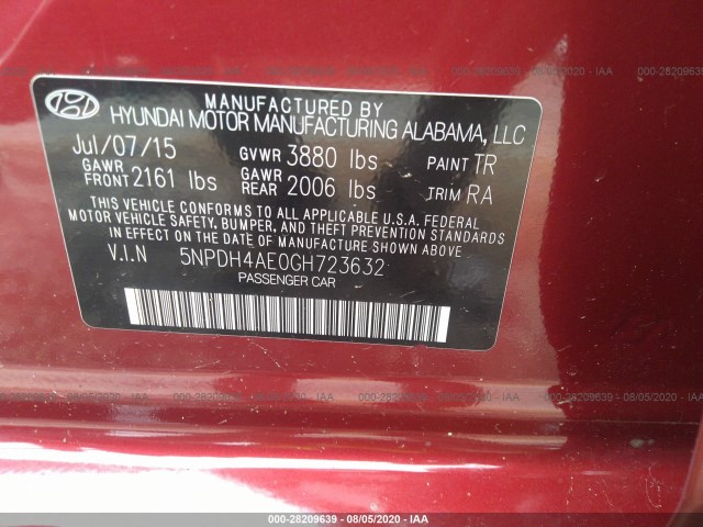 Photo 8 VIN: 5NPDH4AE0GH723632 - HYUNDAI ELANTRA 