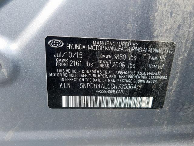 Photo 9 VIN: 5NPDH4AE0GH725364 - HYUNDAI ELANTRA SE 