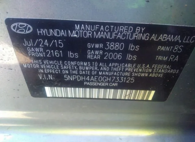 Photo 8 VIN: 5NPDH4AE0GH733125 - HYUNDAI ELANTRA 