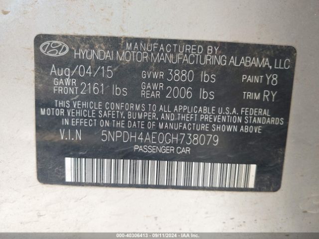 Photo 8 VIN: 5NPDH4AE0GH738079 - HYUNDAI ELANTRA 