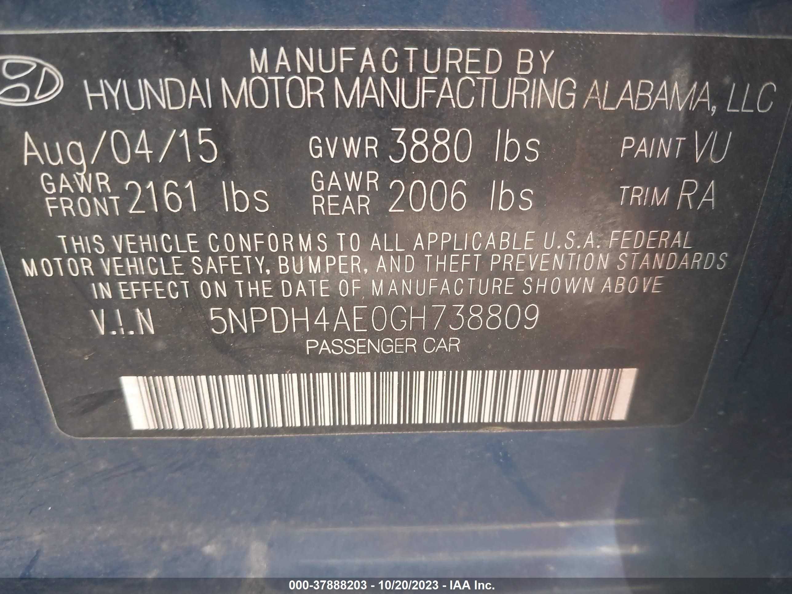 Photo 8 VIN: 5NPDH4AE0GH738809 - HYUNDAI ELANTRA 