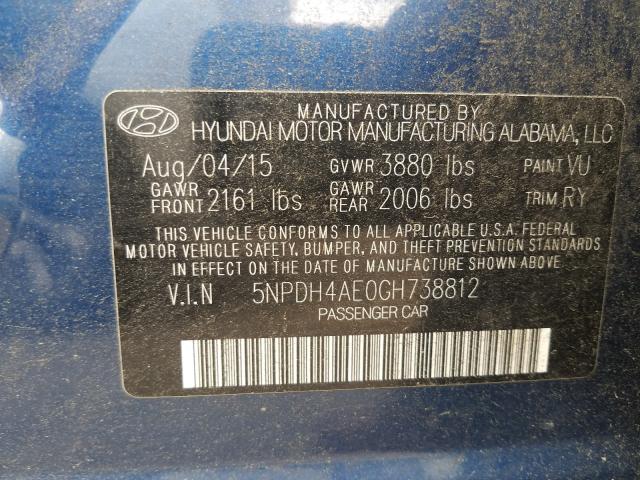 Photo 9 VIN: 5NPDH4AE0GH738812 - HYUNDAI ELANTRA SE 