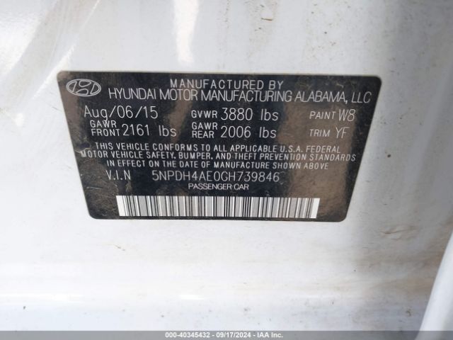 Photo 8 VIN: 5NPDH4AE0GH739846 - HYUNDAI ELANTRA 