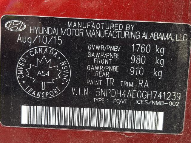 Photo 9 VIN: 5NPDH4AE0GH741239 - HYUNDAI ELANTRA SE 