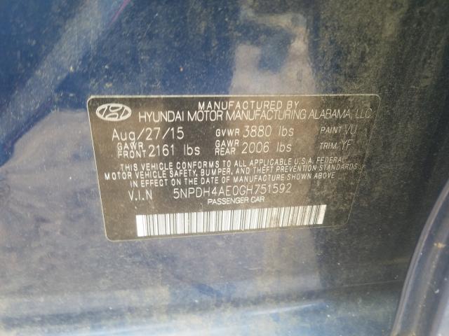 Photo 9 VIN: 5NPDH4AE0GH751592 - HYUNDAI ELANTRA SE 