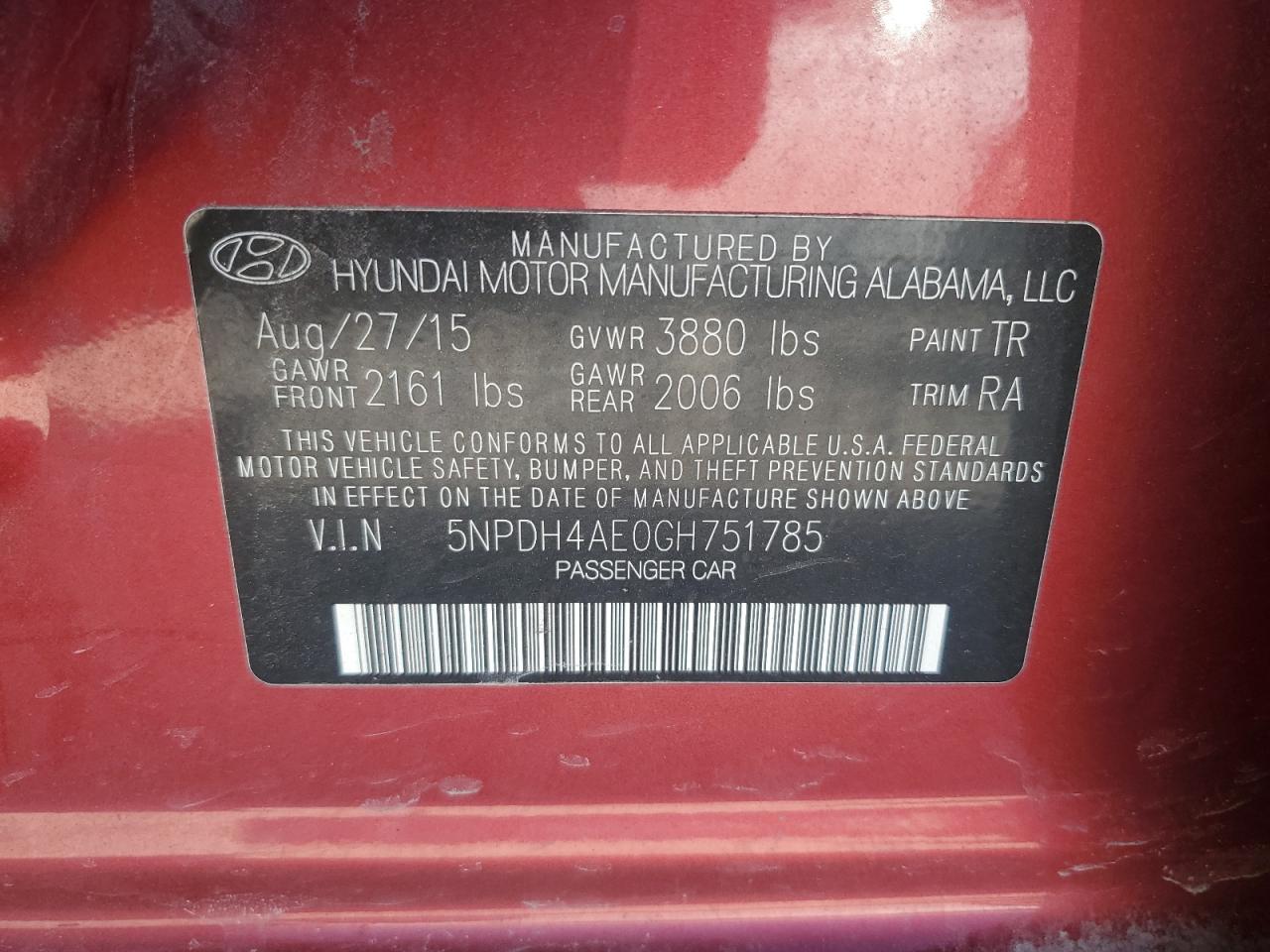 Photo 11 VIN: 5NPDH4AE0GH751785 - HYUNDAI ELANTRA 