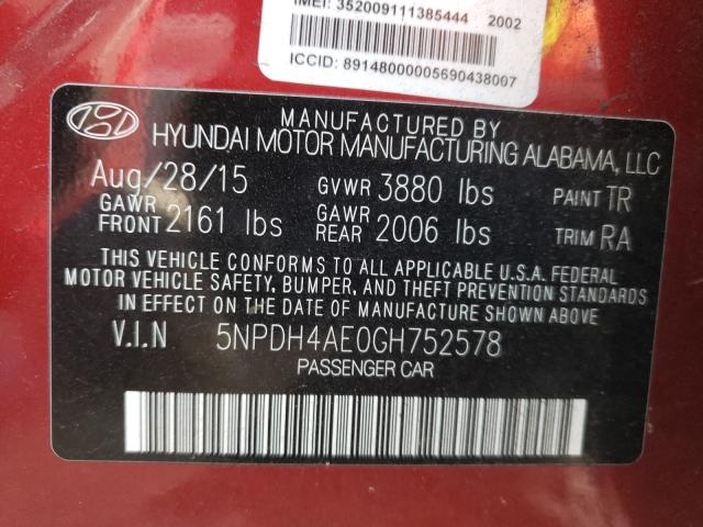 Photo 9 VIN: 5NPDH4AE0GH752578 - HYUNDAI ELANTRA SE 