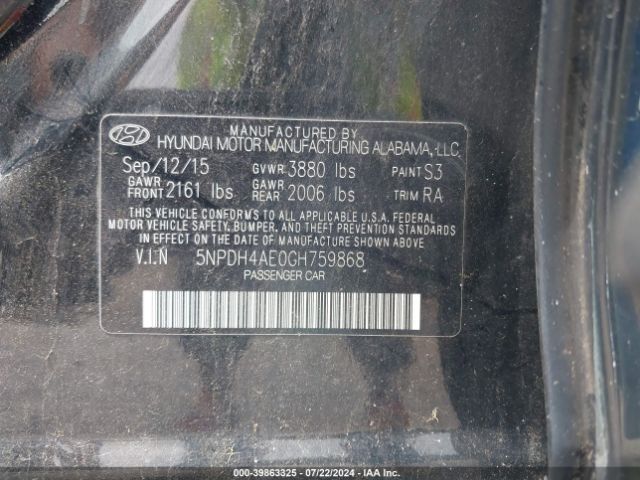 Photo 8 VIN: 5NPDH4AE0GH759868 - HYUNDAI ELANTRA 