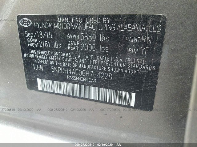 Photo 8 VIN: 5NPDH4AE0GH764228 - HYUNDAI ELANTRA 