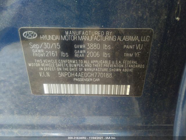 Photo 8 VIN: 5NPDH4AE0GH770188 - HYUNDAI ELANTRA 