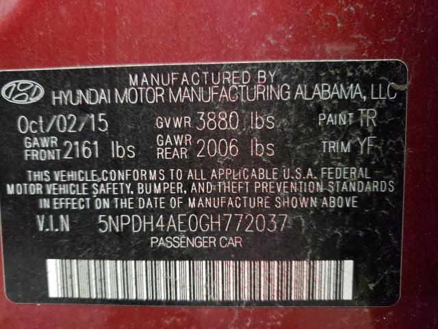 Photo 9 VIN: 5NPDH4AE0GH772037 - HYUNDAI ELANTRA SE 