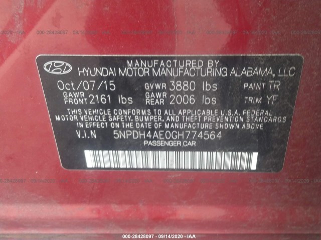 Photo 8 VIN: 5NPDH4AE0GH774564 - HYUNDAI ELANTRA 