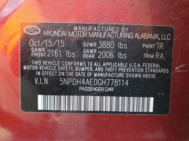 Photo 11 VIN: 5NPDH4AE0GH778114 - HYUNDAI ELANTRA 