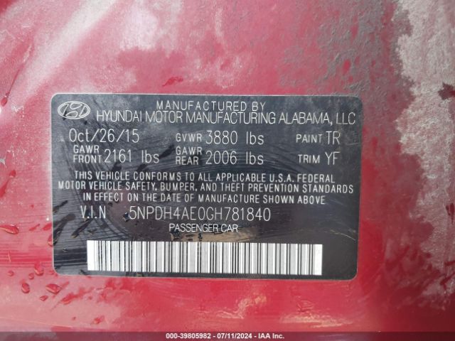 Photo 8 VIN: 5NPDH4AE0GH781840 - HYUNDAI ELANTRA 