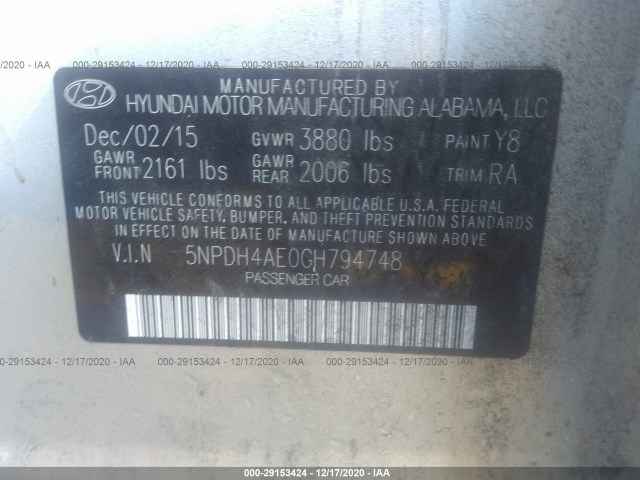 Photo 8 VIN: 5NPDH4AE0GH794748 - HYUNDAI ELANTRA 