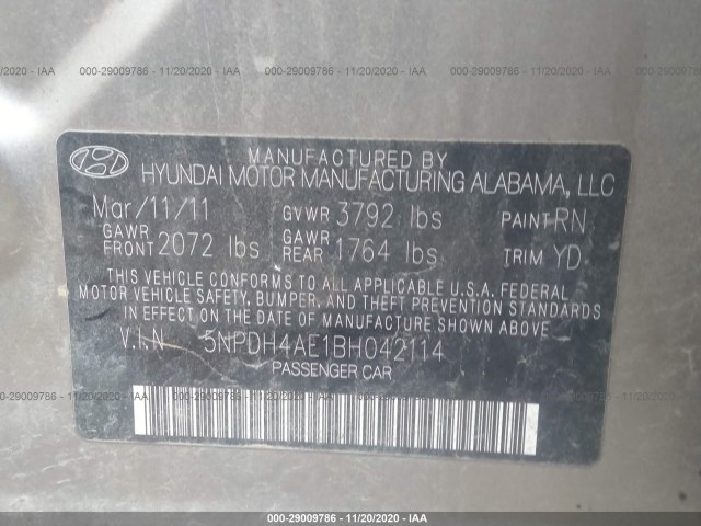 Photo 8 VIN: 5NPDH4AE1BH042114 - HYUNDAI ELANTRA 