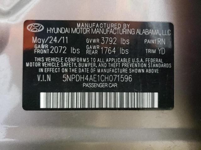 Photo 9 VIN: 5NPDH4AE1CH071596 - HYUNDAI ELANTRA GL 