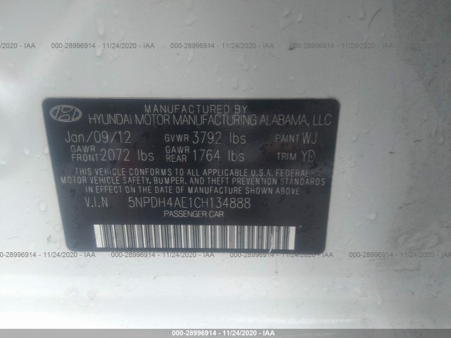 Photo 8 VIN: 5NPDH4AE1CH134888 - HYUNDAI ELANTRA 